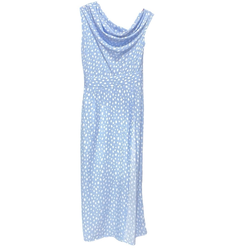 FKSP Dropped Front Blue Speckle Dots Midi Dress Size M Feminine Retro Wedding‎